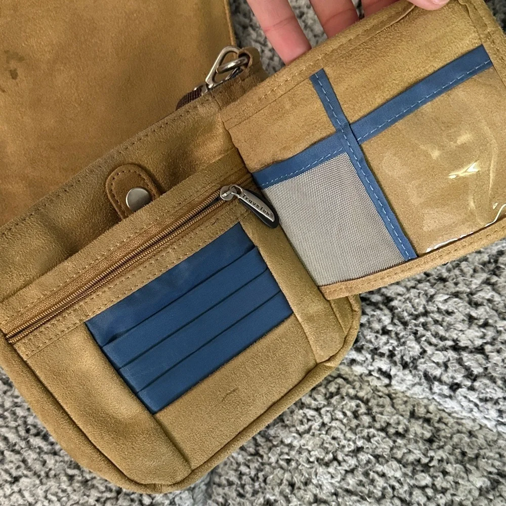 Travelon anti-theft Compact Brown Canvas Crossbody Messenger Bag